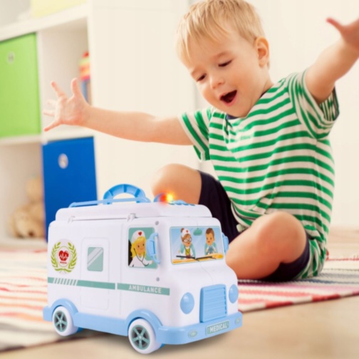 Ambulanță de jucărie cu trusă medicală pentru copii