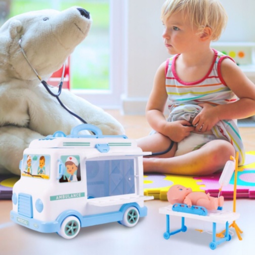 Ambulanță de jucărie cu trusă medicală pentru copii