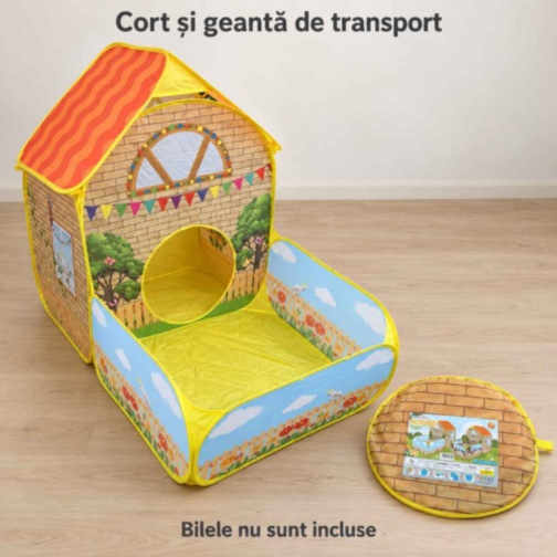 Căsuță de joacă pliabilă cu piscină pentru bile