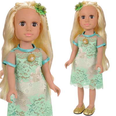 Păpușă Ardana – Rochie Verde cu Dantelă și Pantofi Aurii | image