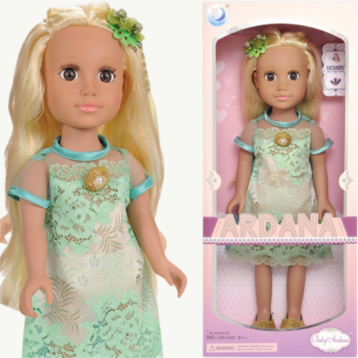 Păpușă Ardana – Rochie Verde cu Dantelă și Pantofi Aurii