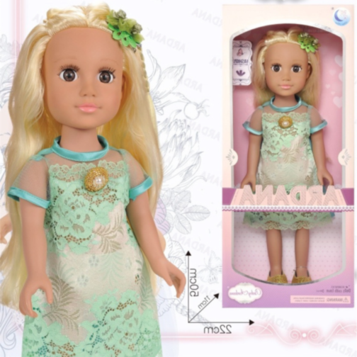 Păpușă Ardana – Rochie Verde cu Dantelă și Pantofi Aurii