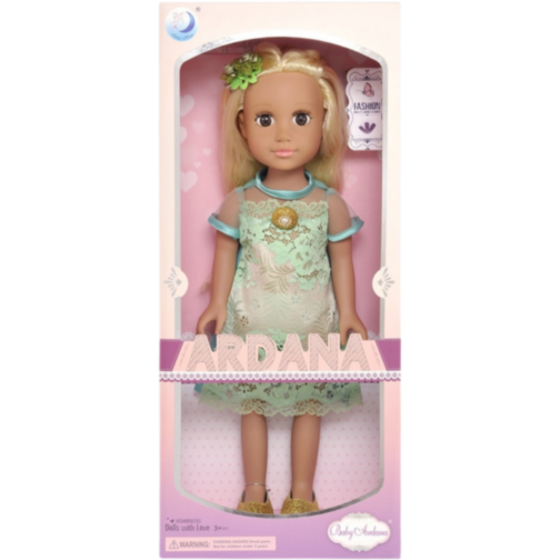 Păpușă Ardana – Rochie Verde cu Dantelă și Pantofi Aurii