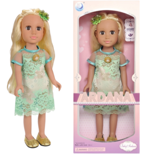 Păpușă Ardana – Rochie Verde cu Dantelă și Pantofi Aurii