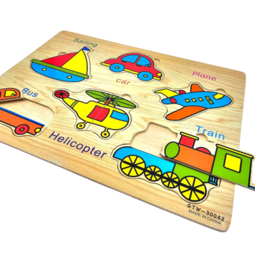 Puzzle educativ din lemn cu vehicule