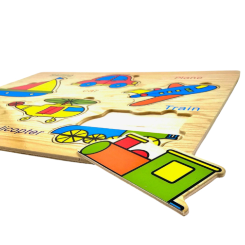 Puzzle educativ din lemn cu vehicule