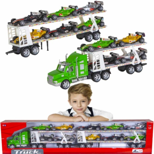 Mega Camion cu Trailer și 10 Mașinuțe, 104cm