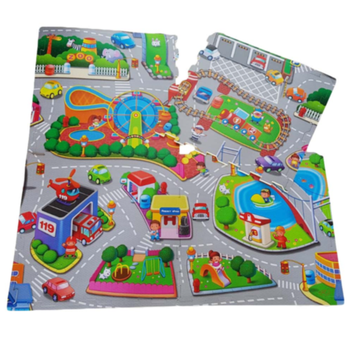 Covoraș Puzzle cu Tematică Orășel – Distracție și Siguranță