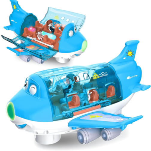 Avion Interactiv cu Lumină, Muzică și 3 Omuleți (albastru)
