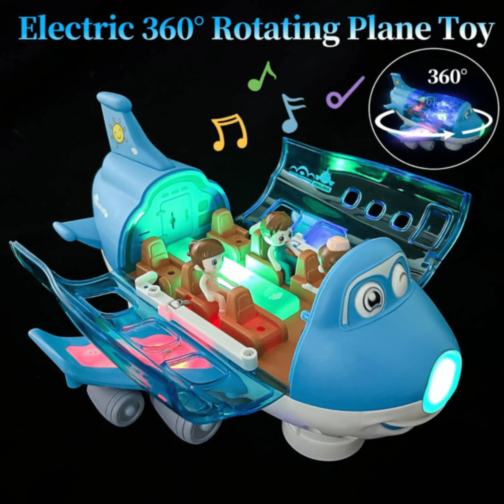 Avion Interactiv cu Lumină, Muzică și 3 Omuleți (albastru)