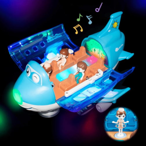 Avion Interactiv cu Lumină, Muzică și 3 Omuleți (albastru)