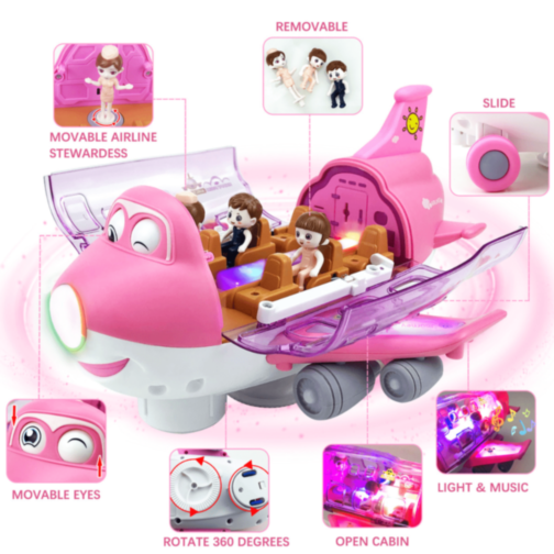 Avion Interactiv cu Lumină, Muzică și 3 Omuleți (albastru)
