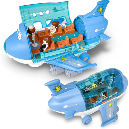 Avion Interactiv cu Lumină, Muzică și 3 Omuleți (albastru)
