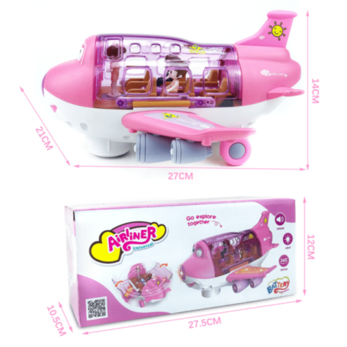 Avion Interactiv cu Lumină, Muzică și 3 Omuleți (albastru)
