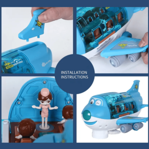 Avion Interactiv cu Lumină, Muzică și 3 Omuleți (albastru)