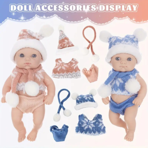 Păpușă Bebeluș Realistică cu Ținută de Iarnă și Accesorii (albastru)