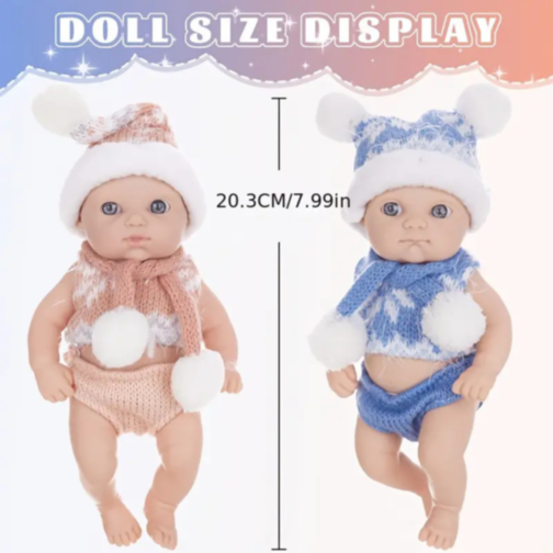 Păpușă Bebeluș Realistică cu Ținută de Iarnă și Accesorii (albastru)