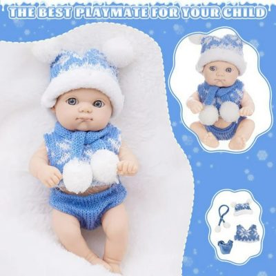 Păpușă Bebeluș Realistică cu Ținută de Iarnă și Accesorii (albastru) | image