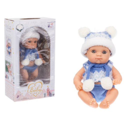 Păpușă Bebeluș Realistică cu Ținută de Iarnă și Accesorii (albastru)