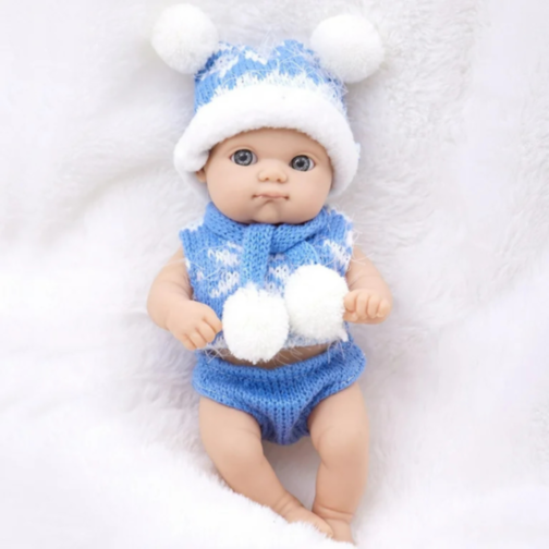 Păpușă Bebeluș Realistică cu Ținută de Iarnă și Accesorii (albastru)