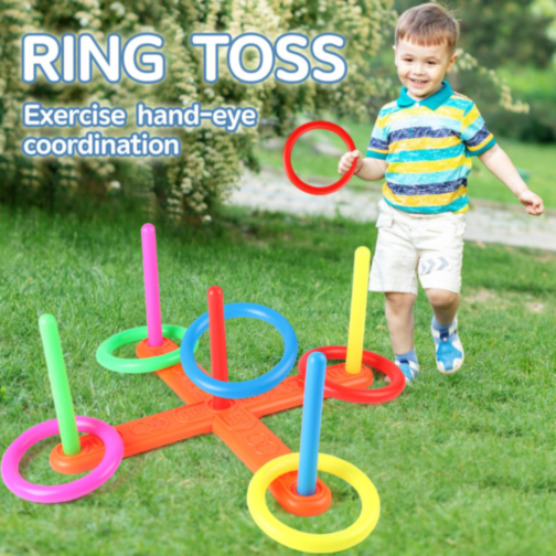 Joc de Aruncat Inele Colorate – Activitate Educativă pentru Interior și Exterior