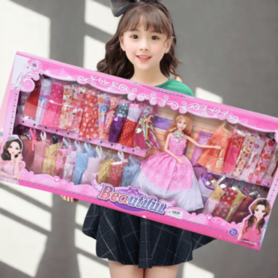 Păpușă Mare cu Rochii Colorate și Garderobă Elegantă | image