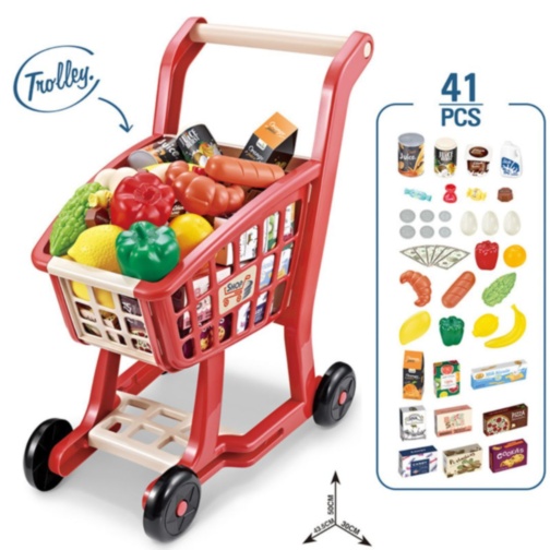Cărucior de Cumpărături pentru Copii cu Accesorii Supermarket (roșu)