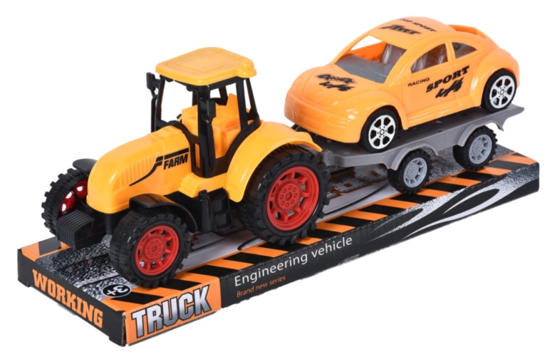 Tractor cu Trailer și Mașinuță, 28cm