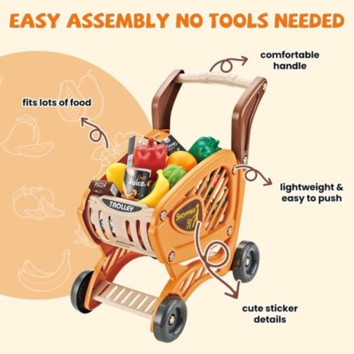 Cărucior cumpărături copii cu alimente și accesorii supermarket