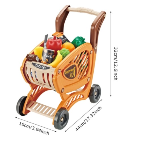 Cărucior cumpărături copii cu alimente și accesorii supermarket