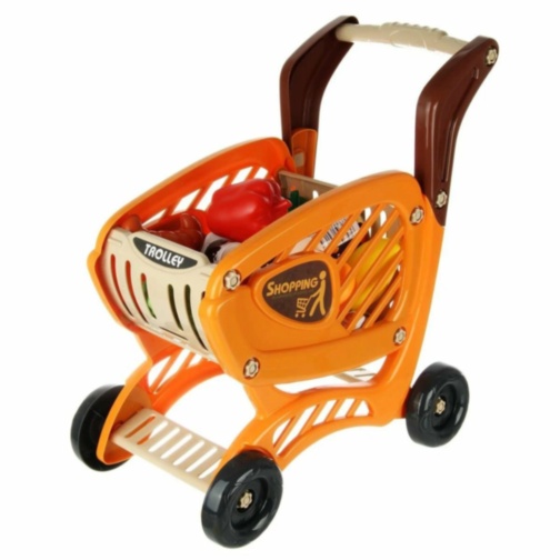 Cărucior cumpărături copii cu alimente și accesorii supermarket