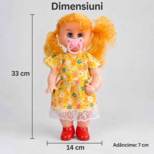 Păpușă cu suzetă și sunete de plâns, 33 cm