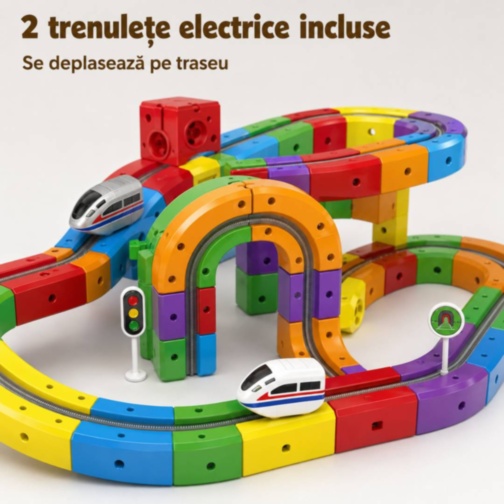 Set de construcție Cube Track cu două trenulețe electrice