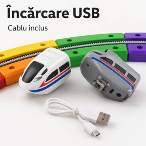 Set de construcție Cube Track cu două trenulețe electrice