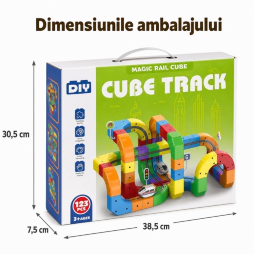 Set de construcție Cube Track cu două trenulețe electrice