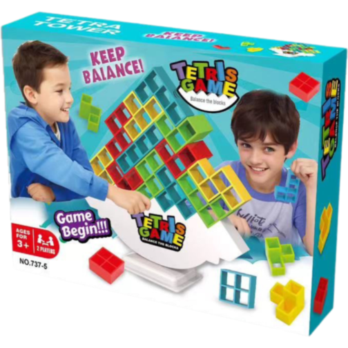 Joc de Echilibru Tetris Tower – 132 Piese Colorate și Cărți de Provocare