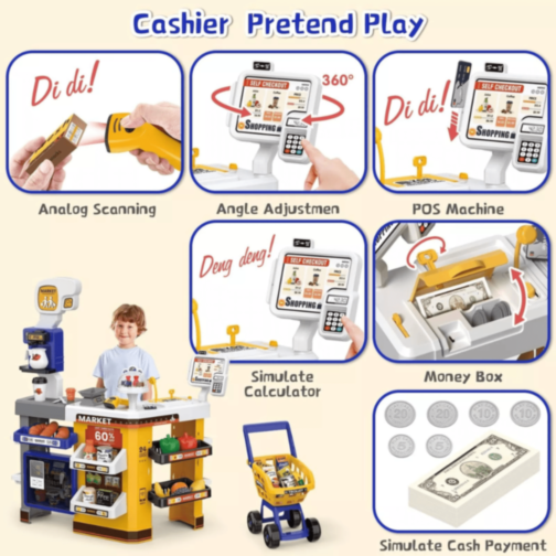 Supermarket Jucărie Interactiv cu Casă și Cărucior