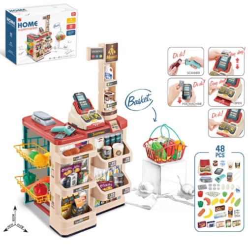 Casă de marcat supermarket copii cu accesorii și scanner