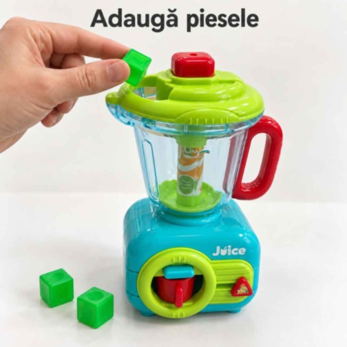 Blender mecanic de jucărie cu fructe și ceșcuță