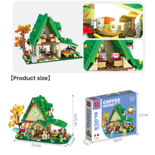 Set de Construit Coffee House – Căsuță de Cafea cu Lumină LED și 2 Figurine, 608 piese