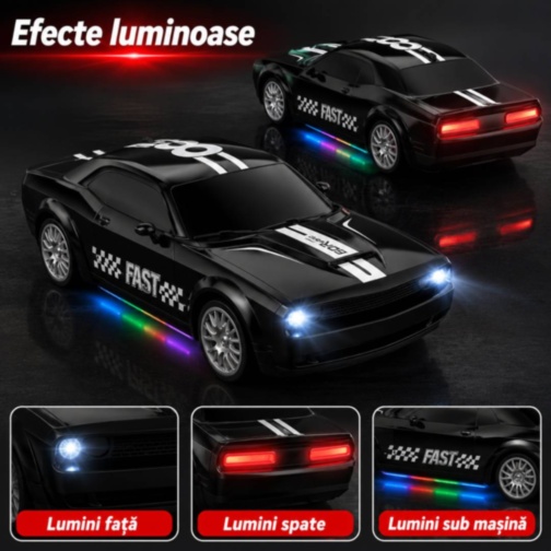 Mașinuță RC 1:20 cu telecomandă, lumini și conuri