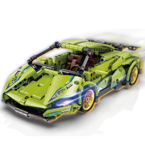 Mașină Supercar Mecanică Verde cu Funcție Pull-Back, Set de 470 Piese  