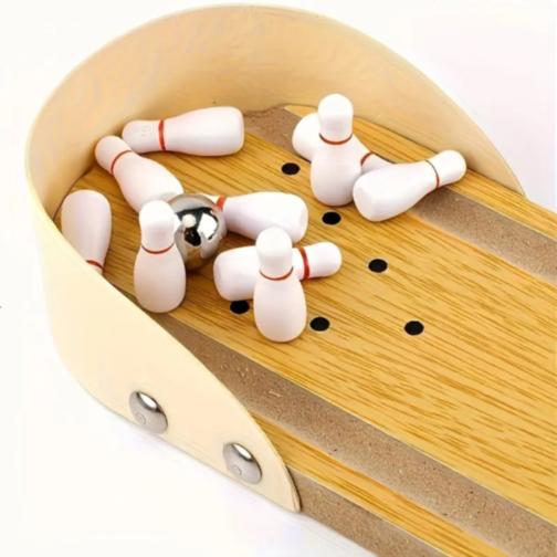 Bowling de Masă din Lemn – Joc Interactiv pentru Copii și Familie