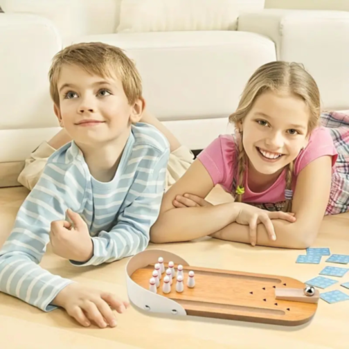 Bowling de Masă din Lemn – Joc Interactiv pentru Copii și Familie