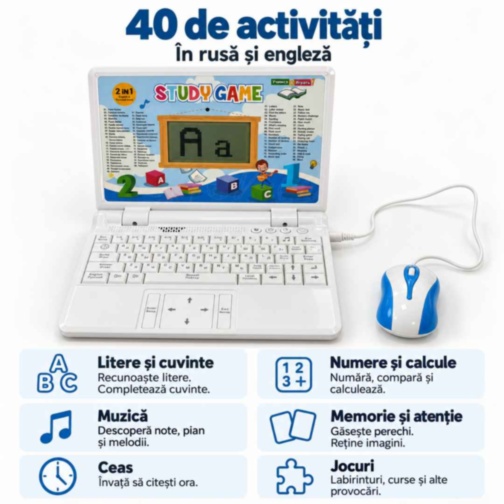 Laptop educativ bilingv pentru copii cu 40 de activități