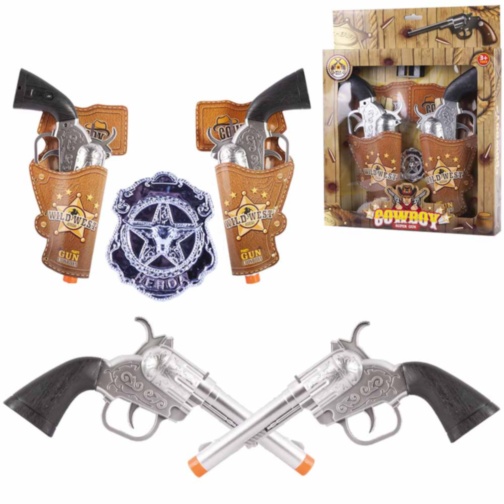 Set 2 Revolvere Western cu Teacă și Insigna de Șerif, sunete realiste