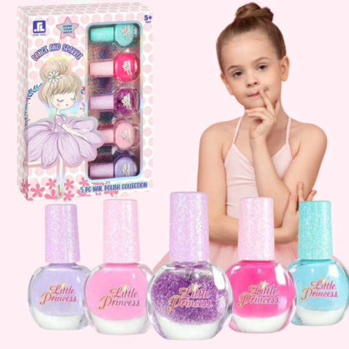 Set Lacuri de Unghii pentru Copii "Little Princess" cu Efect Sclipitor