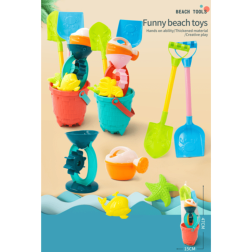 Set Jucării de Plajă cu Găletușă Texturată, Roată de Apă și Forme Marine (culoare aleatorie)