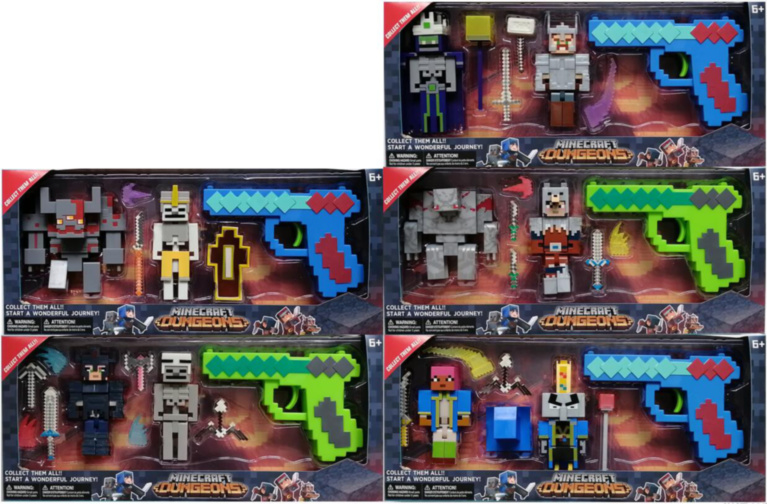 Minecraft cu 2 Figurine, Pistol și Accesorii