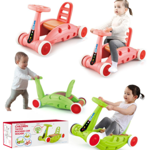 Mașinuță Multifuncțională 3 în 1 – Premergător, Balansoar și Vehicul (culoare roz)